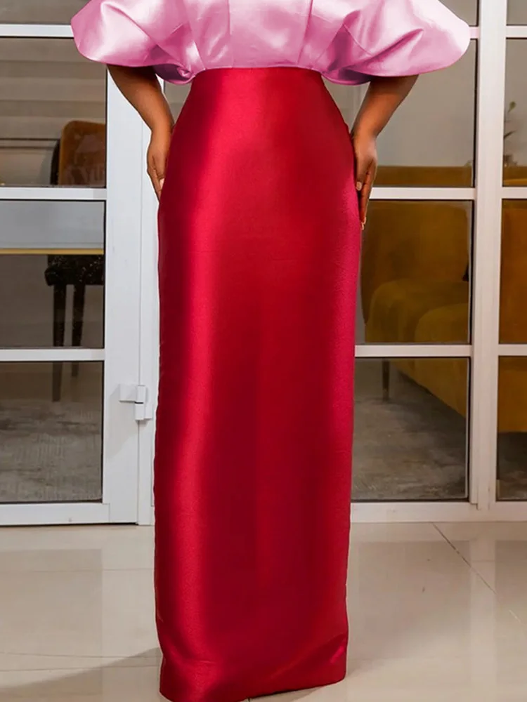 

Red Women Skirts Elastic Band High Waist Straight Female Long Skirt 2022 Summer Hip Wrap Ladys Skirt Office Lady