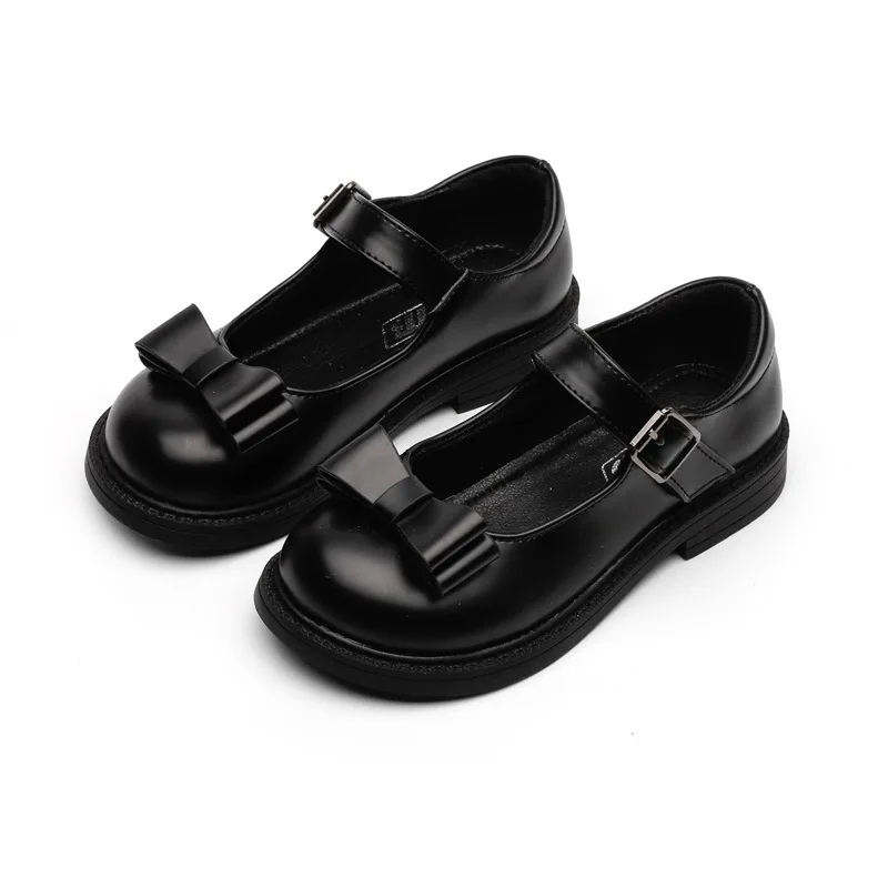 Scarpe da donna in pelle stile britannico moda Bow-knot bambini oxford scarpe da bambino in pelle formale per prestazioni di nozze nero morbido
