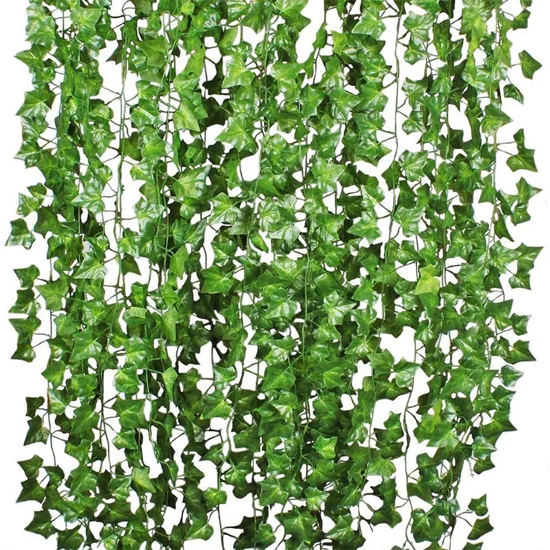 

24 Pcs Artificial Leaf Plants Vine Hanging Garland 2.2m Fake Foliage Flowers Home Kitchen Garden Wedding Wall Green Home Decor