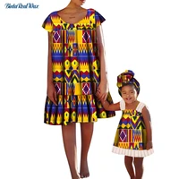 bazin riche mom and daughter clothes causal knee length dress dashiki girl dress african women dresses family clothing wyq555