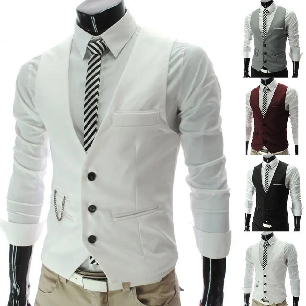 

Fashion Men Solid Color V Neck Sleeveless Button Pocket Blazer Suit Waistcoat
