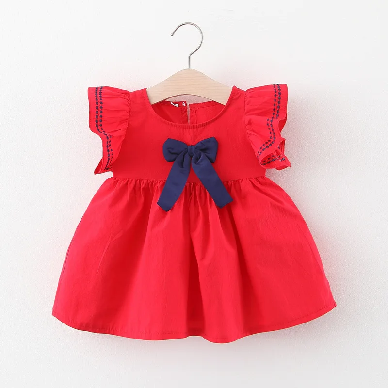 

Summer New Korean Style Fashion Girl's Solid Color Bow Dress Flower Girl Dresses Kids Dresses for Girls