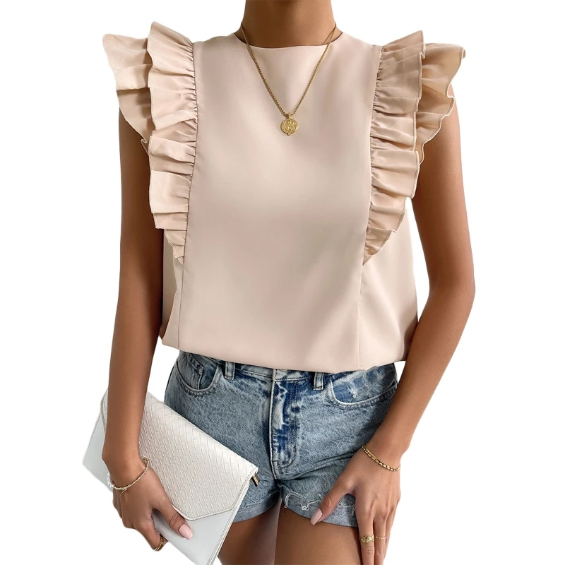 

MXMB женский топ без рукавов с оборками и круглым вырезом, свободная блузка с открытой спиной и бантом, жилет