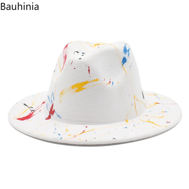 

Bauhinia 2022 Fedora Hats for Women Fashion Graffiti Felted Jazz Caps Panama Church Wedding Hat Sombreros De Mujer