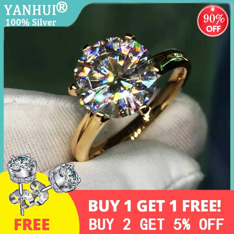 

18K Yellow Gold Color Ring for Women 2.0ct Round Cut Zirconia Diamond Solitaire Ring Wedding Engagement Bridal Free Get Earrings