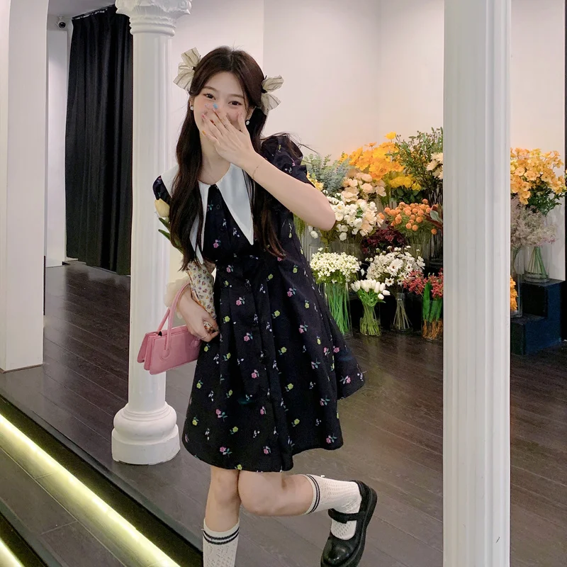 

Повседневные женские платья больших размеров с принтом, летние модные Свободные корейские платья с коротким рукавом и высокой талией, женс...