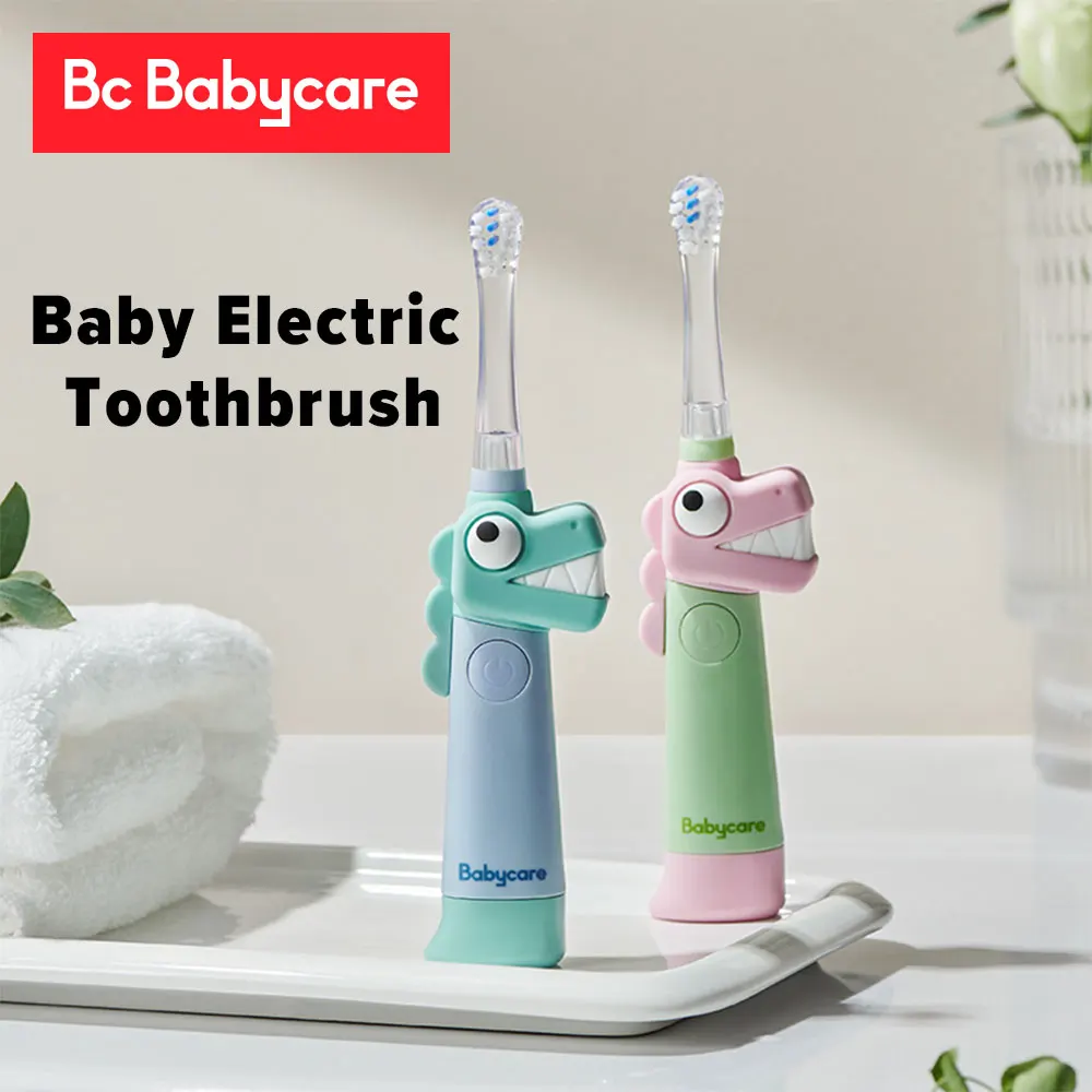 BC Babycare Battery Type Baby Sonic Electric Toothbrush Automatic Smart LED Timer Dinosaur Shape Waterproof Teeth Brush Age 1-3Y