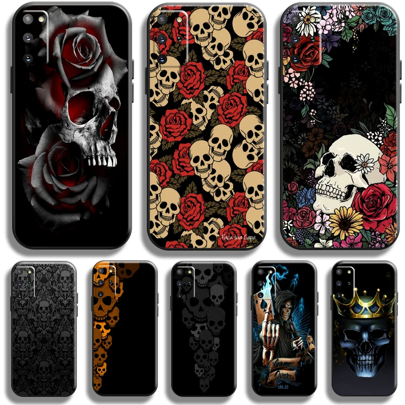 

Rose Skull Grim Reaper Diablo For Samsung Galaxy S22 S21 S20 FE Ultra S22 S21 S20 Plus 5G Phone Case Back Liquid Silicon