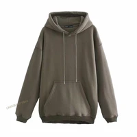 2022 merodi casual long sleeve drawstring hooded collar winter warm pullover female fashion inside plush cotton hoodies chic