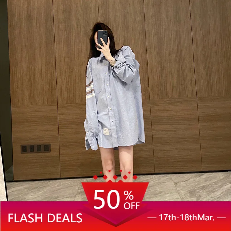 Spring new tb college style long-sleeved shirt women's tide loose and thin bf lazy wind net red jacket tide