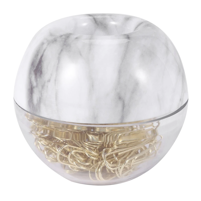 

Gold Paper Clips In Elegant Magnetic Marble White Clip Holder, 28Mm, 100 Clips Per Box