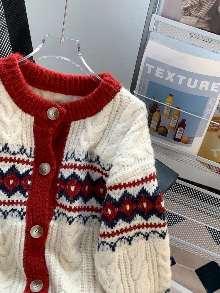 Жаккардовый красный Рождественский и новогодний свитер в стиле ретро Женская