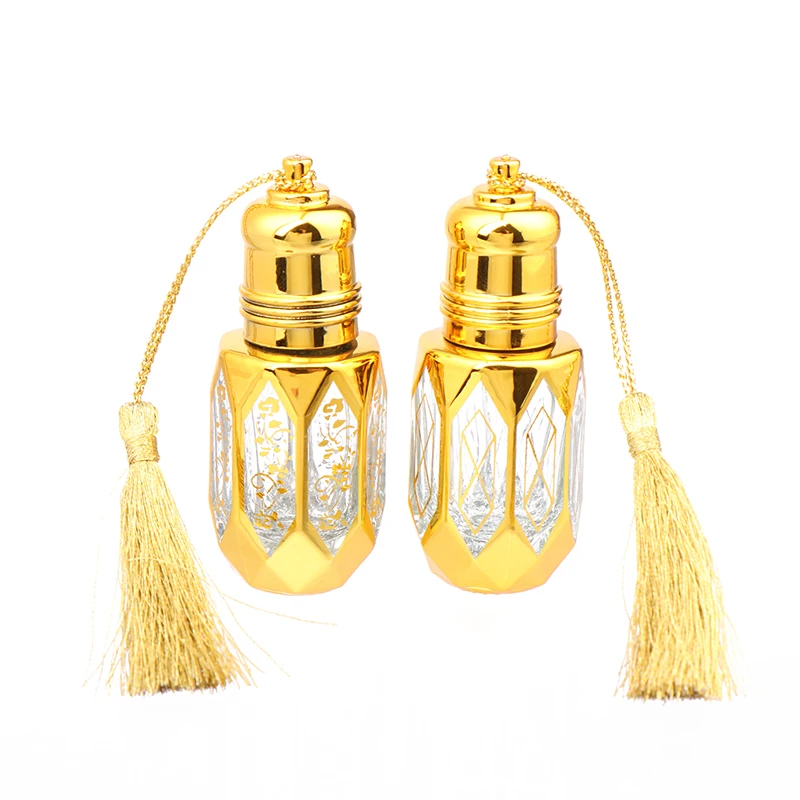 Glass Roll On Bottle Mini Essential Oil Container Portable Perfume Vintage Bronzing Gold Empty Refillable Vials With Whea