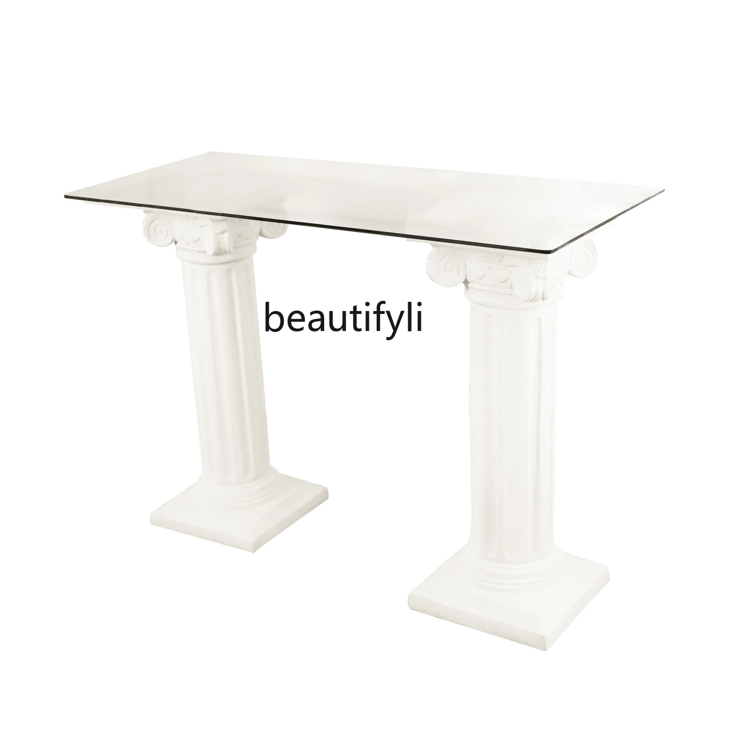 

French Style Roman Column Living Room Small Apartment Desk Bedroom Tempered Glass Computer Table Simple furniture