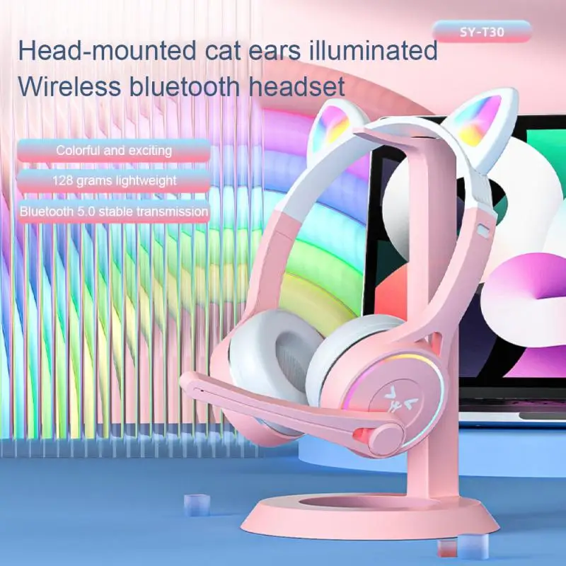 

Cute Cat Ears Wireless Headphone With Mic Blue-tooth Glow Light Stereo Music Bass Bluetooth5.0 Headset Children Gamer Girl Gifts