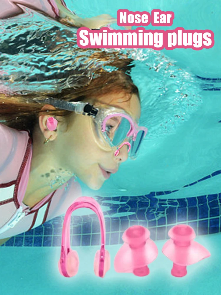 

Nose Clip And Ear Plugs For Swimming Silicone Swimming Gear For Adults Kids Block Water Soft & Comfortable Plugs Nose Clip