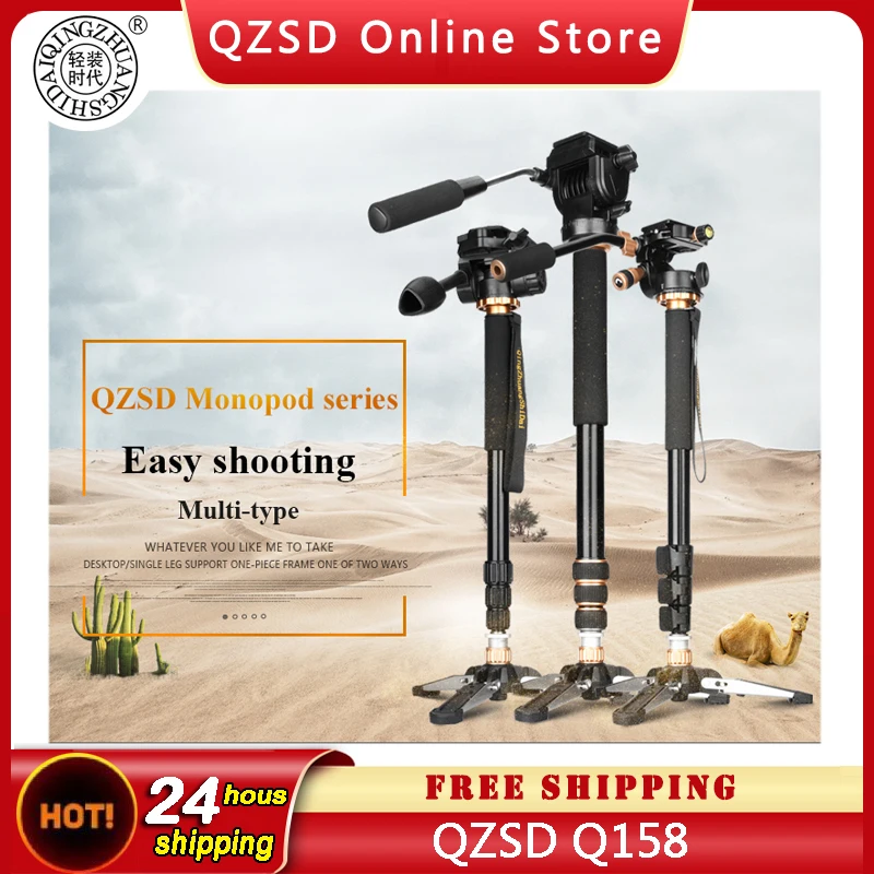 Q158 Camera Video Monopod with Fluid Drag Head Q08S Handle Head Professional Camera Stand for DSLR Camcorder Travel 8kg Load