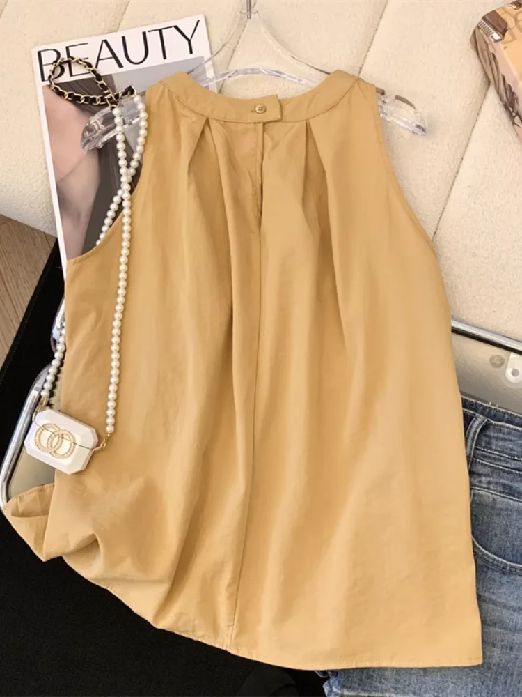 Хлопковые и льняные топы с лямкой на шее женские летние новые дизайнерские