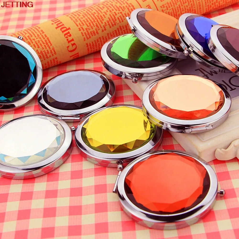 

FEN52 Crystal Portable Folding Mirror Mini Compact Stainless Steel Metal Makeup Cosmetic Pocket Mirror Makeup Tools Accessories
