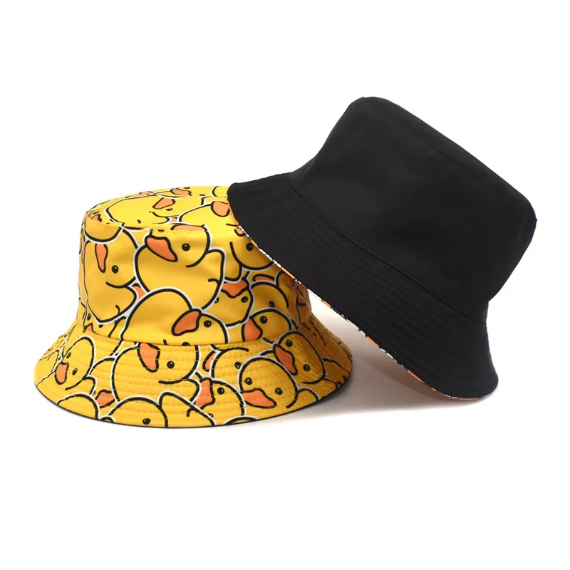 

Панама хлопковая для мужчин и женщин, шляпа от солнца, двусторонняя, для пляжа, путешествий, рыбалки, с желтой уткой, летняя