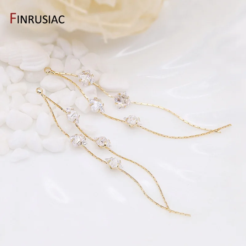 

Earring Making Supplies 14K Gold Plated Stylish Sparkling Zircons Tassel Pendants For Making Earrings Accessories