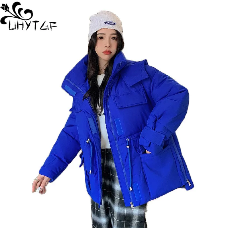 

UHYTGF Winter Coat For Women Quality Down Cotton Parker Jacket Female Hooded Cold Proof Warm Student Overcoat Girl Outewear 2042