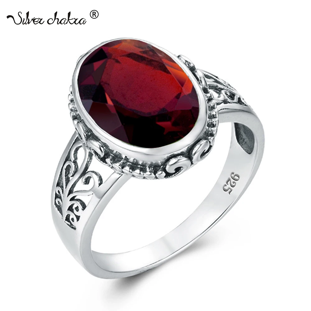 

Genuine 925 Sterling Silver 10*14mm Oval Garnet Ring For Women Gemstone Classic Vintage Wedding Party Female Jewellery Dropship
