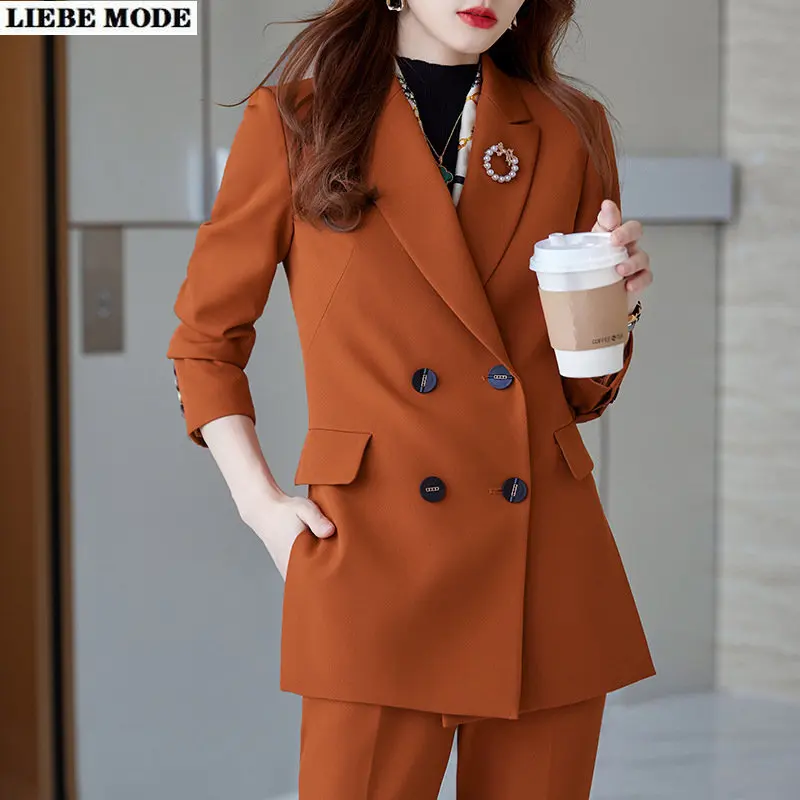 

LIEBE MODE Ladies Pant Suit Formal 2 Piece Set Double Breasted Blazer Women Office Business Work Wear Jacket and Trouser