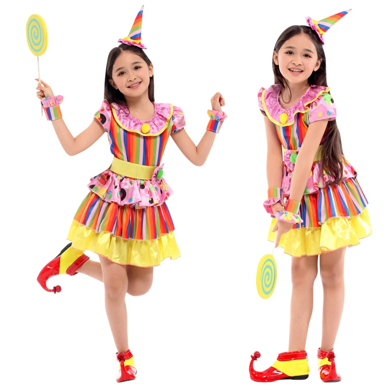 

Kids Children Circus Clown Costume with Hat Naughty Harlequin Fancy Fantasia Christmas Cosplay Clothing for Girl No Wig