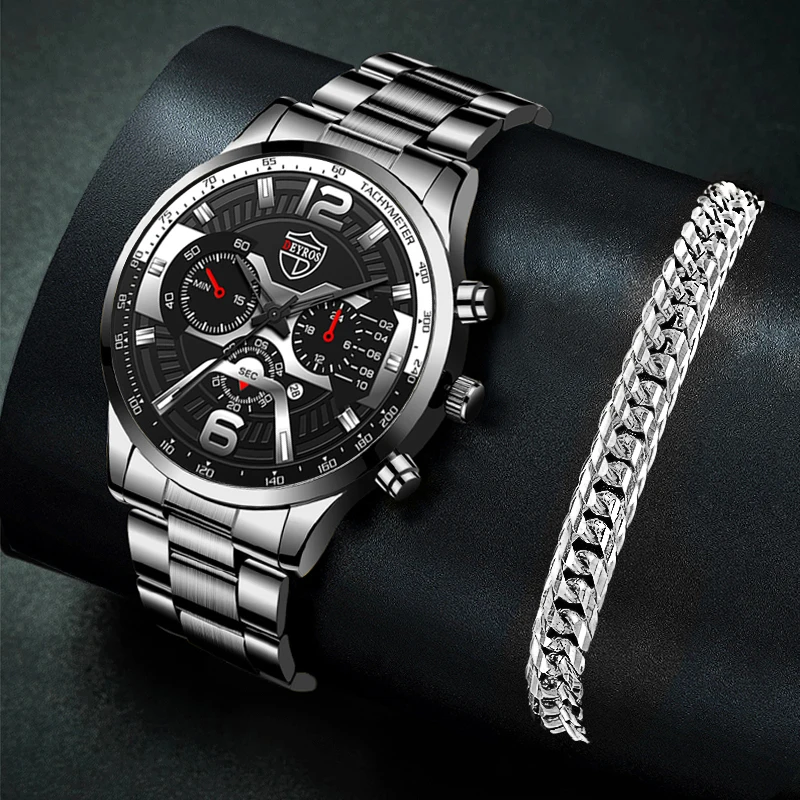 

Luxury Mens Business Watches Calendar Date Watch Creative Male Stainless Steel Analog Quartz Wristwatch Men Silver Bracelet