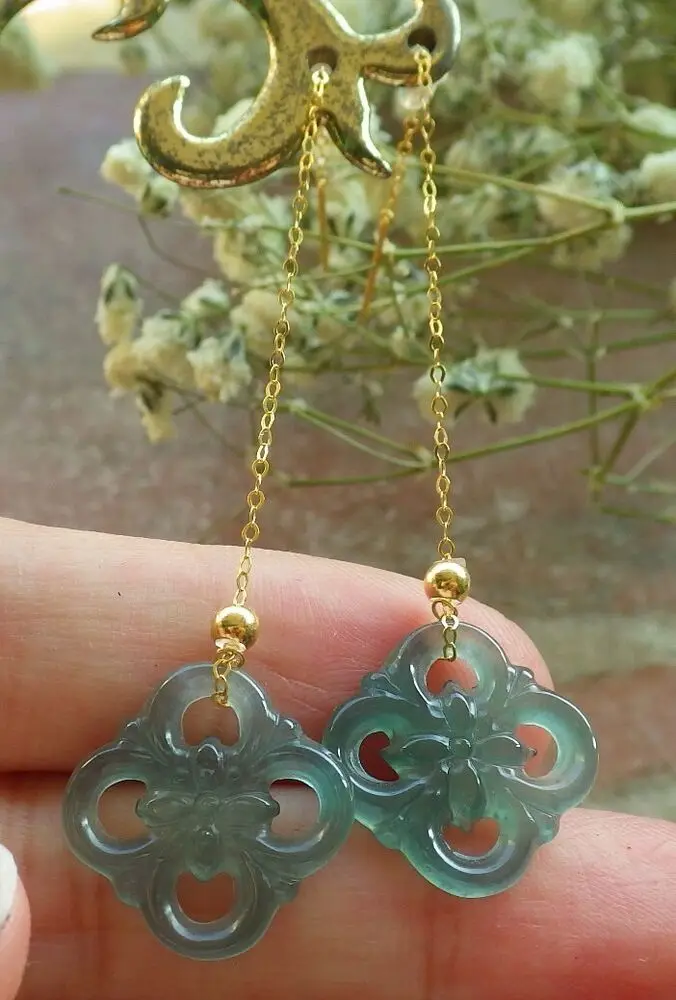 

Серьги из Бирмы с нефритовым нефритом, 18K, сертифицированные серьги с цветком, 599444