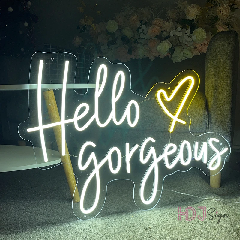

Custom Neon Lights Led Sign Lamps Hello Gorgeous Neon Sign Led Lights Bedroom Room Decor Christmas Gift Birthday Home Decor Wall