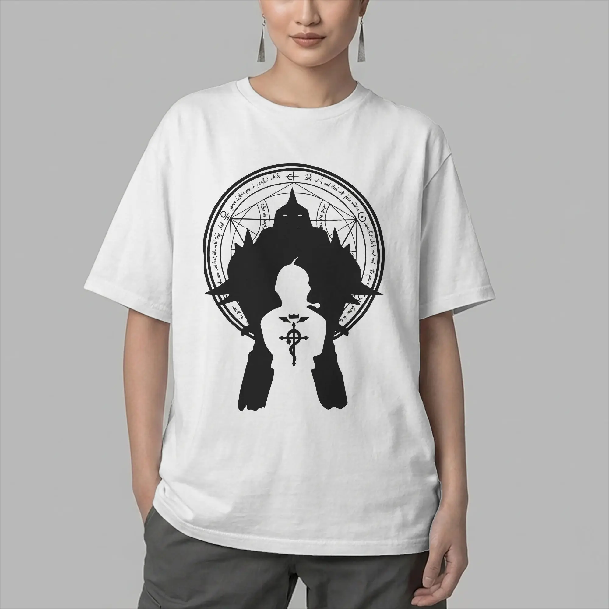 Фото Мужские футболки FullMetal Alchemist Elric Hiromu Arakawa, винтажные футболки с короткими рукавами и круглым вырезом, футболка из чистого хлопка, идея для подарка, топы №2