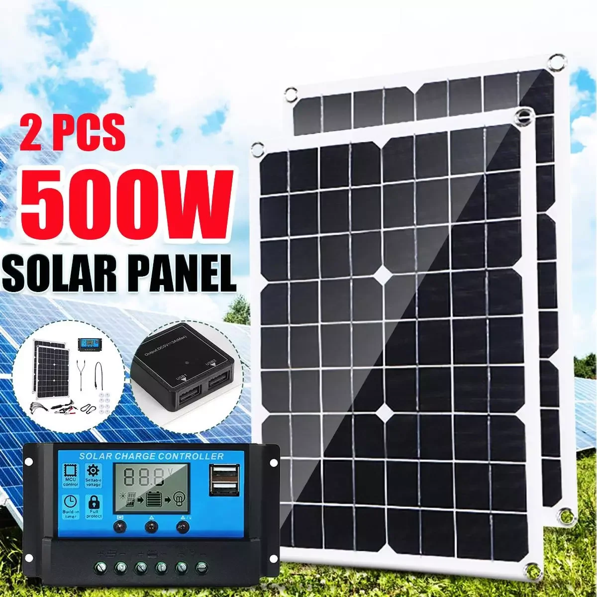 

500W Solar Panel 18V High Efficiency Monocrystalline Portable Flexible Waterproof Emergency Charging Outdoor Rechargeable Power