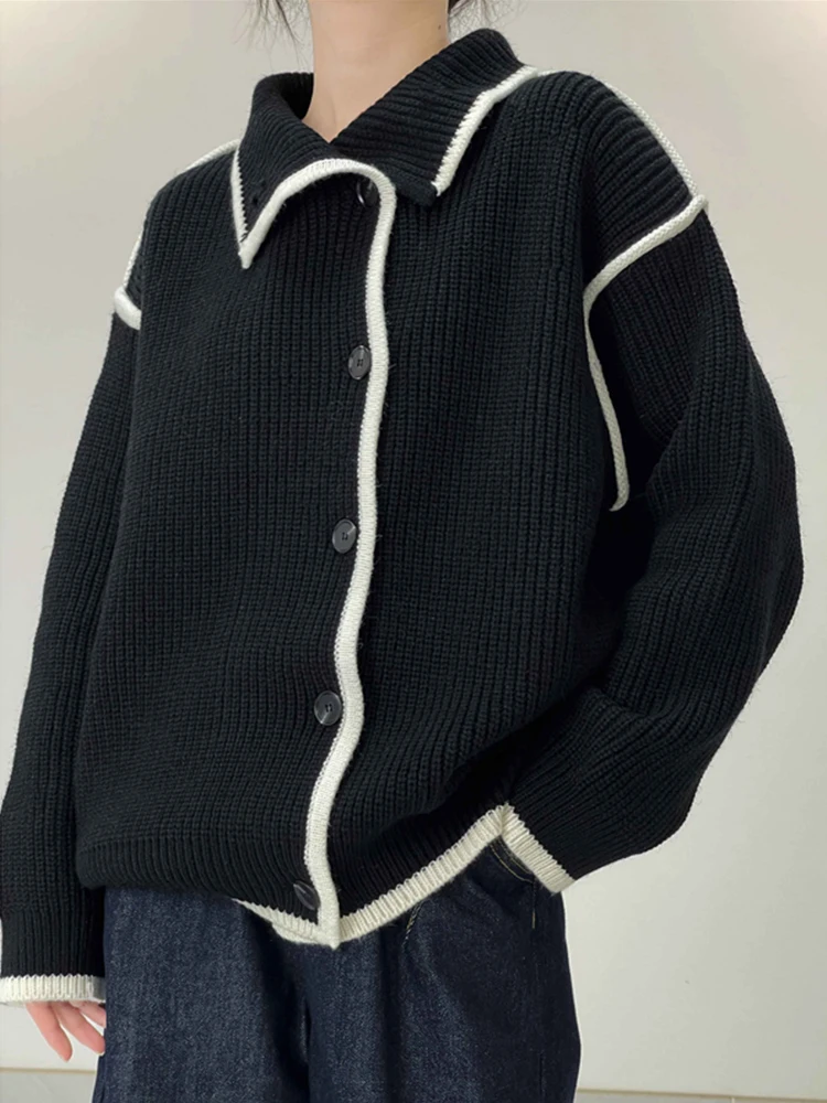 

TIGENA Women Knitted Jacket 2022 Fall Winter Fashion Solid Turn-down Collar Single Breasted Long Sleeve Sweater Cardigan Female