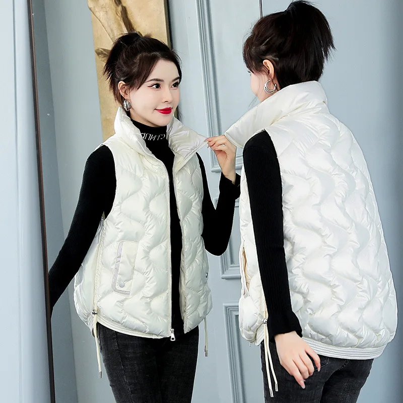 

Korean Women Winter Vests Femme 2022 New Short Solid Vest Cotton Padded Jacket Sleeveless Female Winter Waistcoat Veste E412