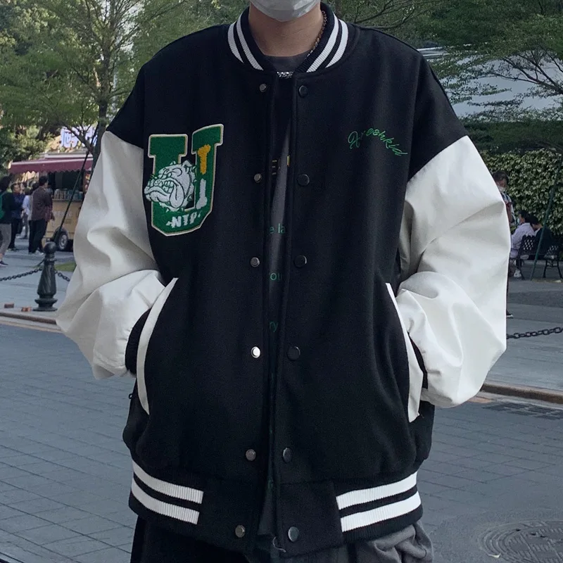 

2022 new American fashion brand bulldog embroidered jacket men and women retro street loose baseball uniform jacket