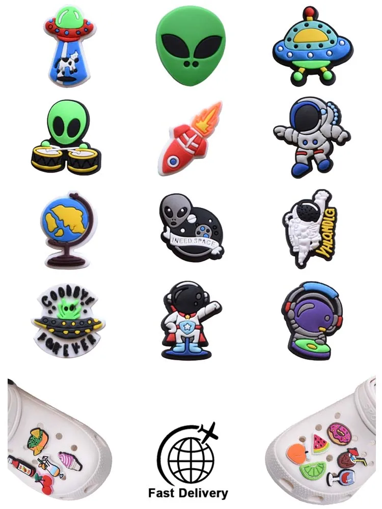 

1Pcs PVC Alien Astronaut for Croc Charm DIY Shoes Accessories Badge Women Clogs Buckle Kids Pins Boy Decoration Jeans Wholesale