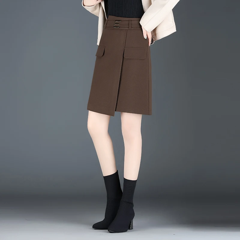 Женская осенне-зимняя кофейная/черная юбка трапециевидной формы модная женская