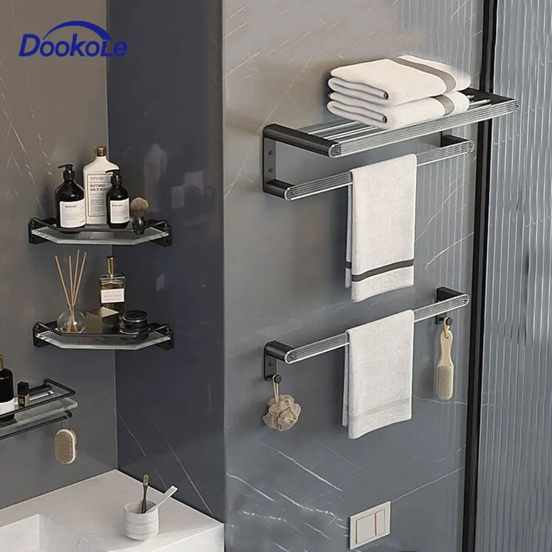 

DOOKOLE 6 Pieces Bathroom Hardware Set,Towel Rack,Towel Bars,Bathroom Shelf,Toilet Brush Holder,Paper Holder,Triangle basket
