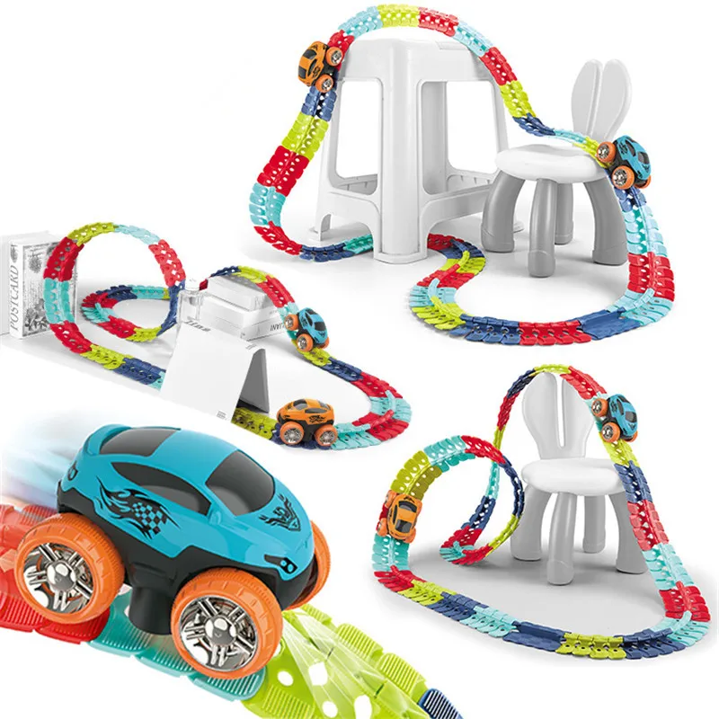 

DIY Assembled Race Track Toy Car Electric Slot Train Rail Speed Tracks Set Magic Flexible Railway Birthday Gift for Boys
