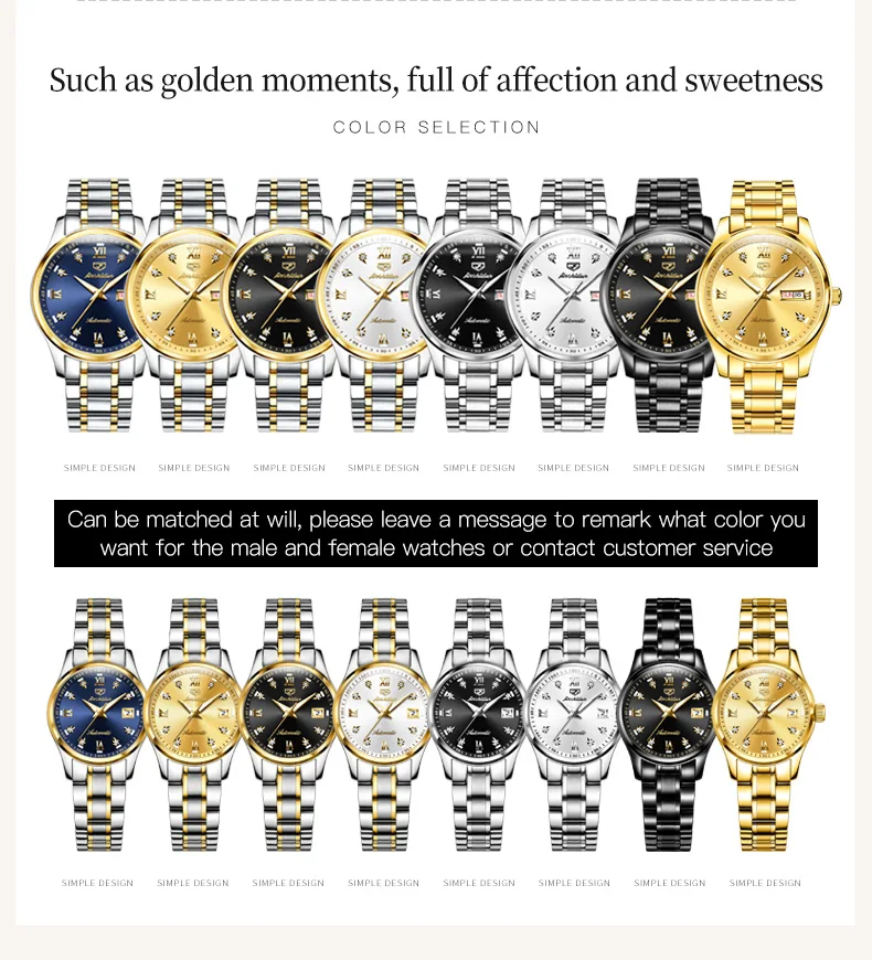 Couples Watch TAXAU Top Luxury Automatic Mechanical Wristwatch Waterproof Stainless Steel Strap Classic Clock Gift Free Shipping