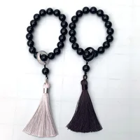 12mm Black Jade Stone Beads Tassel Bracelet Men Woman Pulsera Feng Shui Tibetan Buddhist Mala Buddha Charm Rosary Yoga Jewelry