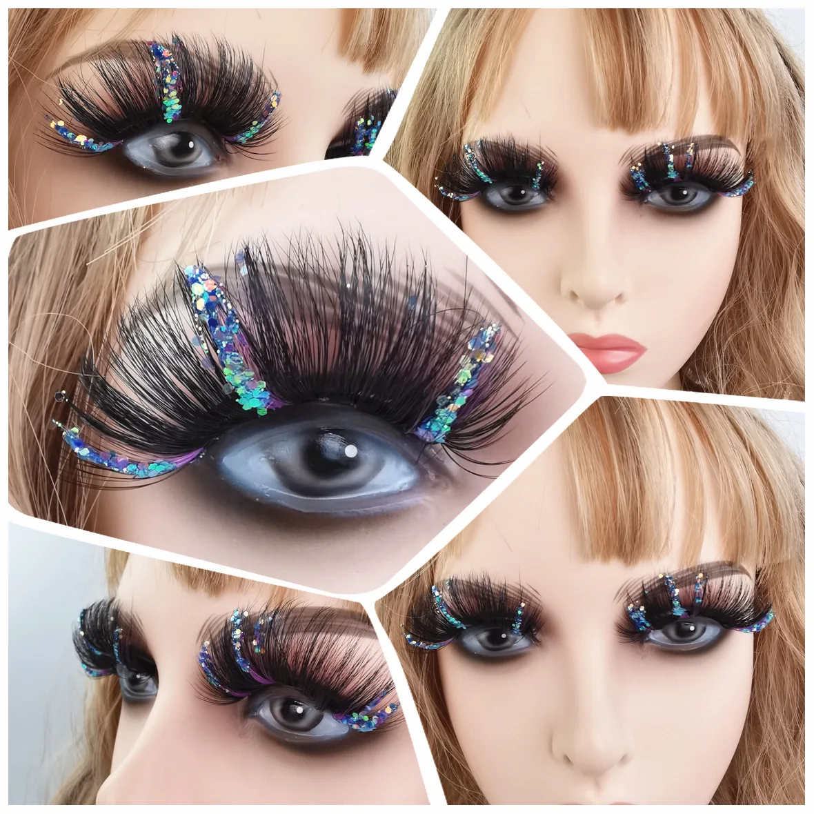 

Color and Sequin False Eyelashes Shiny 25mm Chemical Fiber Shiny Glittering Powder Embellished 3D Eyelashes