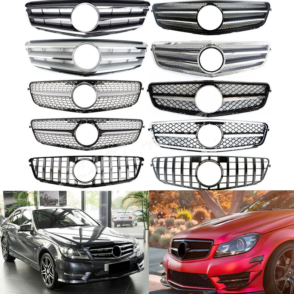 

Front Grill Bumper For Mercedes Benz W204 ClassC C200 300 350 2008 2009 2010 2011 2012 2013 2014 AMG Grill Diamond GT BLK Silver