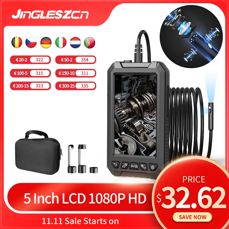 

Эндоскоп с тройным и двойным объективом, 1080P, с ЖК-экраном 5 дюймов и 6 светодиодный ными лампами