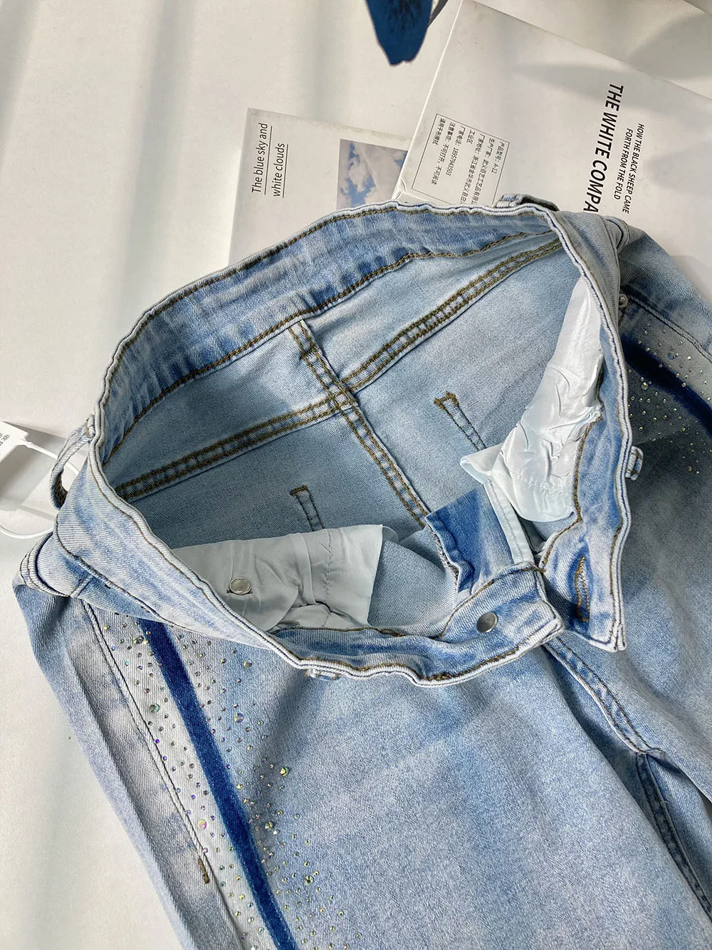 High-End Rhinestone Narrow Wide-Leg Jeans Women's High Waist Slimming Ins Style FashionLoose Elastic Casual Denim Pants Trousers