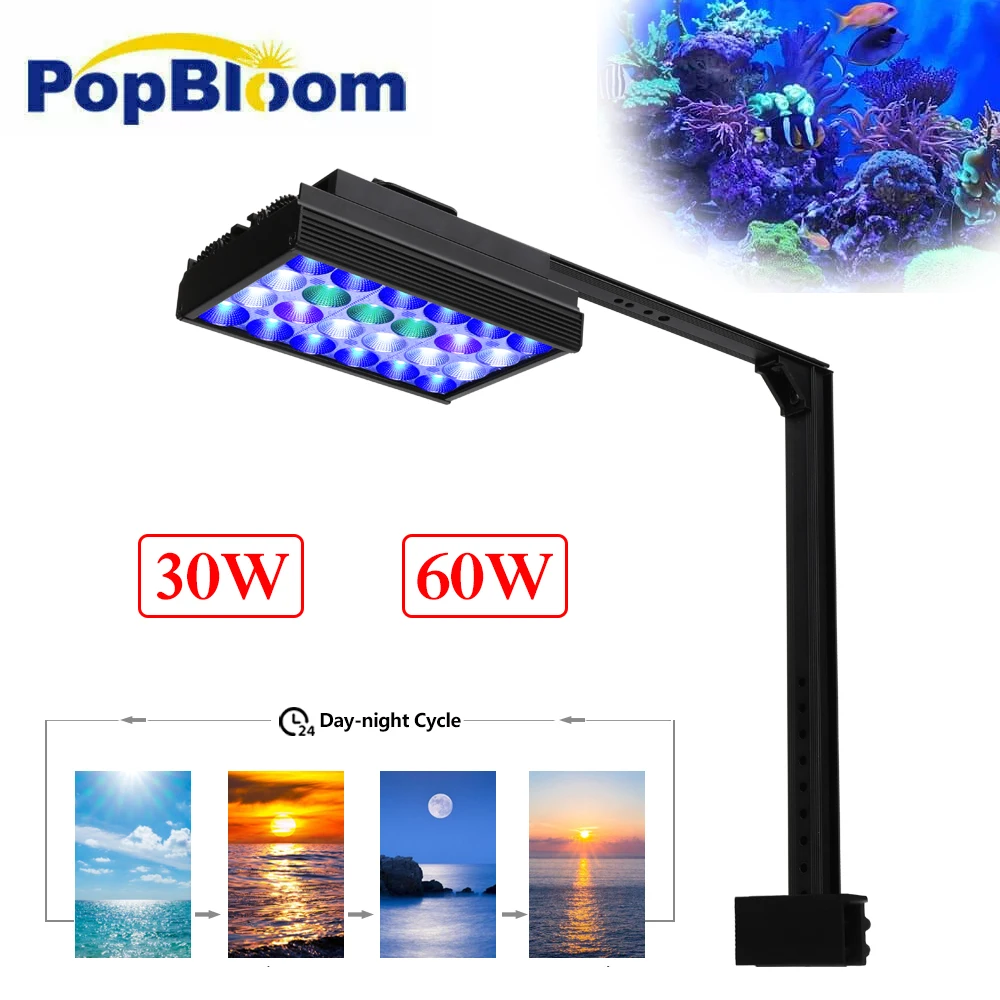 

PopBloom Marine Aquarium Light for Fish Aquarium, Reef Aquarium Lamp for 40-60cm Reef Coral SPS/LPS Saltwater Nano Aquarium Tank