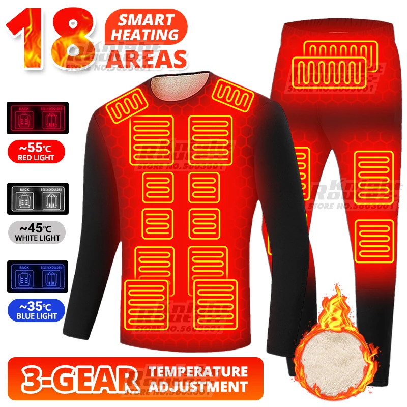 

Winter Thermal Underwear Men Electric Heated Underwear Men Men's Ski Suit USB Battery Powered Fleece Thermal Heating Long Johns