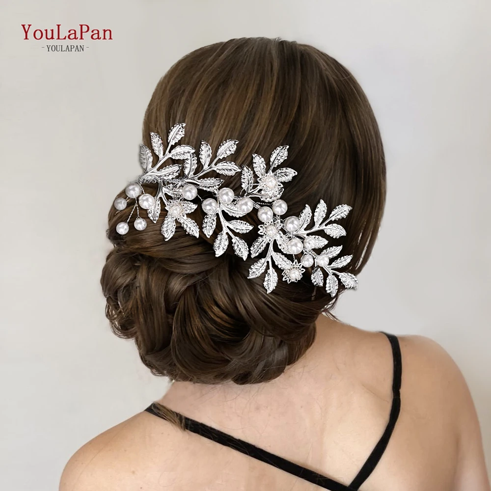 Гребень для волос YouLaPan из сплава серебристого цвета с жемчугом и листьями